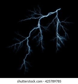 Electric Lightning Strike On Black Background.