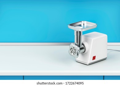 Electric meat grinder on kitchen table, 3D illustration - Shutterstock ID 1722674095