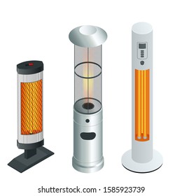 Electric Modern Long-Wave Infrared Patio Heaters And Gas Patio Heater. Isometric Best Patio Heaters For Your Garden, Bars, And Restaurants.