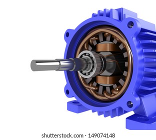 Electric Motor. 3D Image. Isolated On White