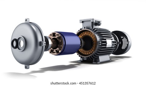 electric motor in disassembled state 3d illustration on a white background