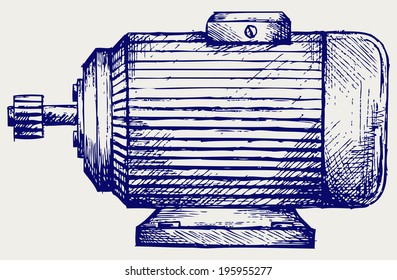 Electric Motor. Doodle Style. Raster Version