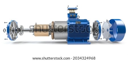 Electric motor parts and structure isolated on white background. 3d illustration Foto stock © 