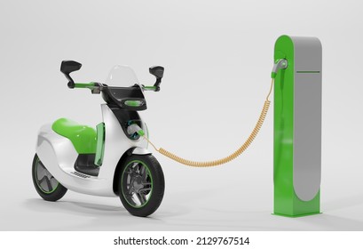 An Electric Motorbike With Charging Station, 3d Render