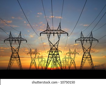 Electric Power Lines Over Sunrise