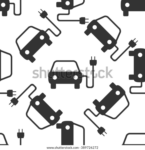 Electric powered car symbol icon seamless\
pattern on white\
background