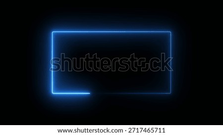 Electric showing a luminous electric blue rectangular frame with a bright glow emanating from its edges against a dark black background, suggesting a digital interface or futuristic portal.