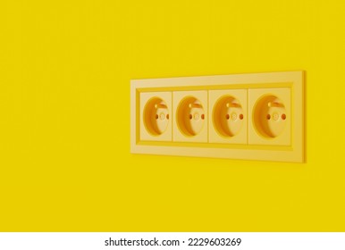 Electric sockets on a yellow background. The concept of using electricity, saving electricity. 3D render, 3D illustration. - Shutterstock ID 2229603269