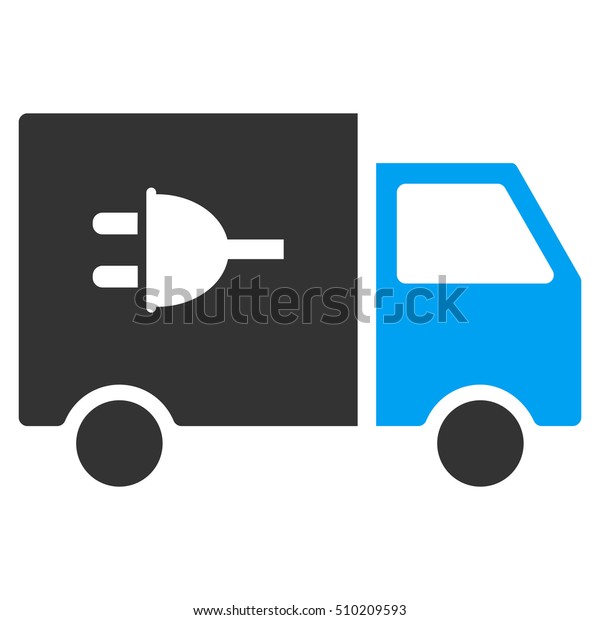 Electric Truck
glyph pictograph. Illustration style is a flat iconic bicolor blue
and gray symbol on white
background.
