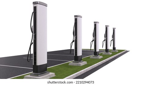 Electric Vehicle Charger Isolated On White Background.3d Rendering.