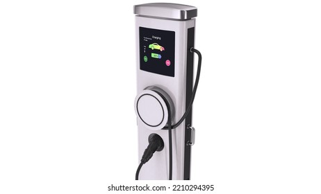 Electric Vehicle Charger Isolated On White Background.3d Rendering.