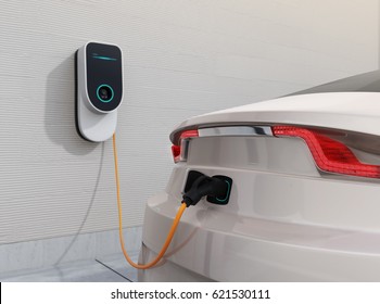 Electric vehicle charging station for home.  3D rendering image.
