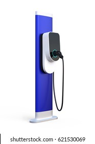 Electric Vehicle Charging Station Isolated On White Background. 3D Rendering Image.