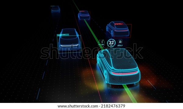 Electric Vehicle with Self-Driving\
Technology.\
Self-Driving Car, Autonomous Vehicle, Driverless Car,\
Robo-Car, 3D Illustration, 3D\
Render