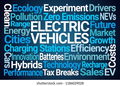 Electric Vehicles Word Cloud On Blue Background