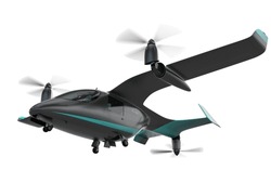 Electric VTOL Passenger Aircraft  Taking Off On White Background. 3D Rendering Image.