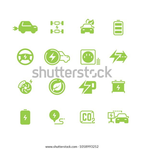 Electrical charge symbols and electric car eco\
transportation pictograms. electric transport symbol, illustration\
of energy for\
automobile