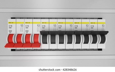 Electrical circuit breakers. 3D. 3D rendering
