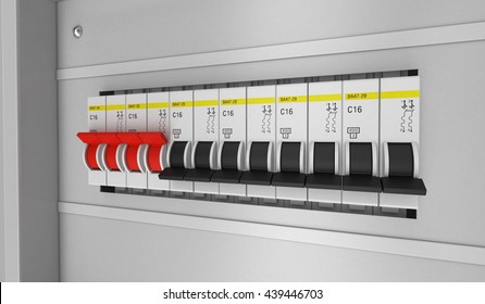 Electrical circuit breakers. 3D. 3D rendering