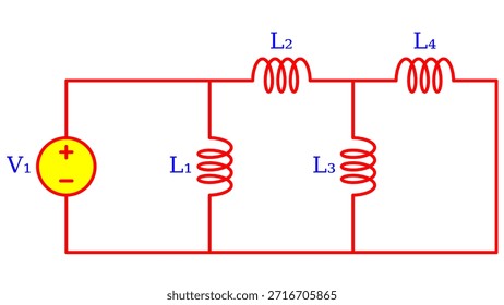 Electrical Circuit Diagram with Voltage Source and Inductor Network for Circuit Analysis and Electrical Engineering Education