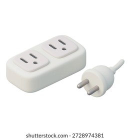 Electrical power socket strip and plug for power supply and energy connection 3d icon