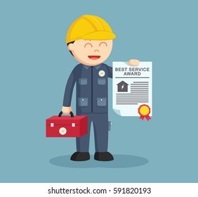 electrician showing his award certificate - Powered by Shutterstock