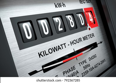 Electricity Kilowatt Hour Meter Closeup 3d