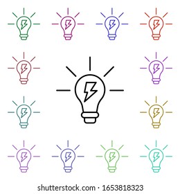 Electricity, Light Bulb Multi Color Style Icon. Simple Thin Line, Outline Of Electricity Icons For Ui And Ux, Website Or Mobile Application