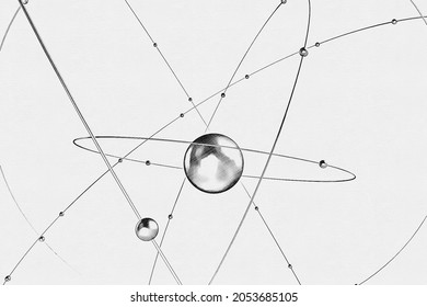 Electron and atom model, quantum mechanics, subatomic structure illustration