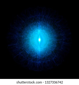  Electron Cloud Surrounding The Nucleus Of An Atom. Magnetic Field, Singularity, Gravitational Waves And Spacetime Concept, 3d rendering