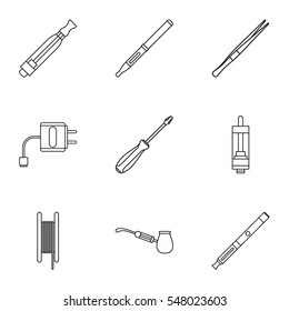 Electronic cigarette icons set. Outline illustration of 9 electronic cigarette  icons for web