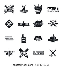 Electronic cigarette mod cig smoke logo icons set. Simple illustration of 25 electronic cigarette mod cig smoke logotype icons for web