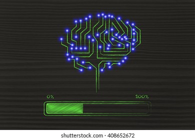 electronic circuit brain processing or elaborating data, with progress bar loading
