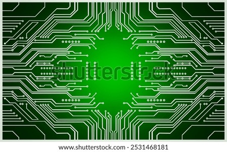 Electronic circuit pattern. Printed circuit board or PCB pattern. circuit trace lines in green on a dark technology background. The Integrated chip circuit board technology. 3d rendering