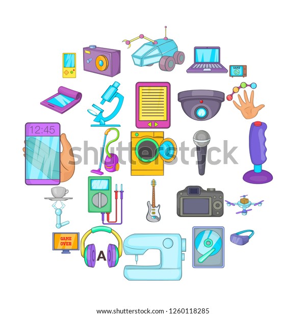 Electronic device icons set.\
Cartoon set of 25 electronic device icons for web isolated on white\
background