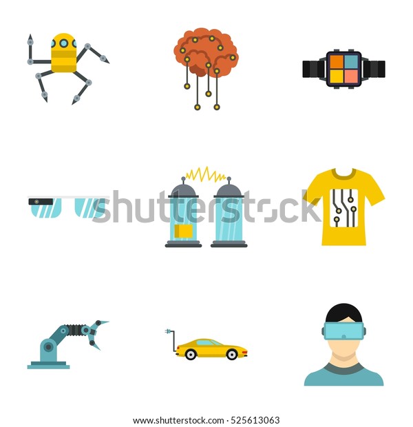 Electronic devices of\
future icons set. Flat illustration of 9 electronic devices of\
future  icons for\
web