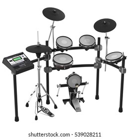 Electronic Drum Kit On White. 3D Illustration