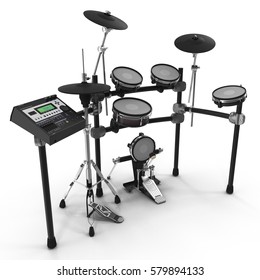 Electronic Drum Kit On White. 3D Illustration