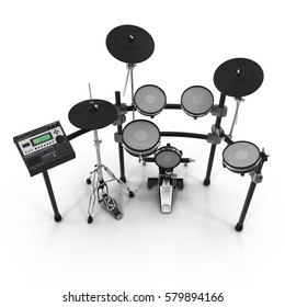 Electronic Drum Kit On White. 3D Illustration