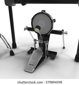 Electronic Drum Kit Pedal On White. 3D Illustration