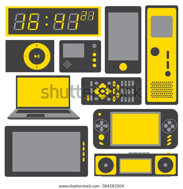 electronic gadgets icon set with Computer, tablet\
pc, laptop, smart phone and\
other