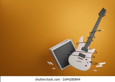 Electronic Guitar With Amplifier Guitar On Orange Background.3D Rendering.