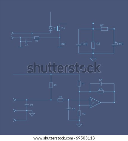 Electronic schematic - blueprint - circuits, resistor, capacitors