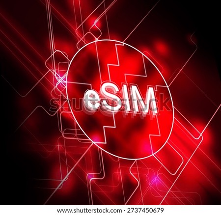 Electronic SIM card. Virtual ESIM chip and circuit board pattern on red background