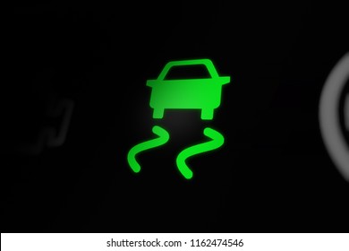 Electronic Stability Control Warning Light On Car Dashboard. 3D Illustration.