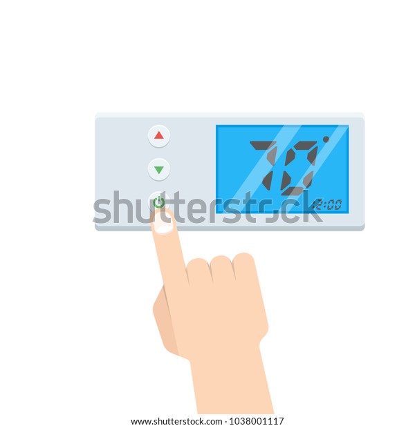 Electronic Thermostat with Hand Which is pressing\
button. 