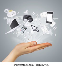 Electronics are emitted from the palm. The concept of electronics