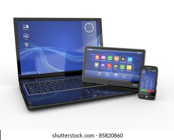 Electronics. Laptop, Mobile Phone And Tablet Pc. 3d