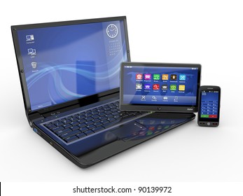 Electronics. Laptop, Mobile Phone And Tablet Pc. 3d