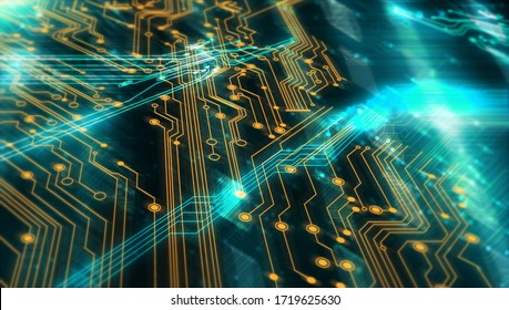 Electronics And Technology. Circuit Board Pattern Illustration